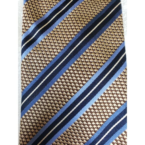 XMI Classic 100% Silk Tie Gold Blue Stripes Executive Look Retails for $75 NWT - Picture 5 of 5